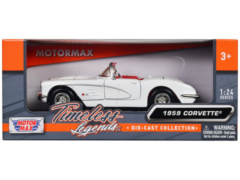 1959 Chevrolet Corvette C1 Convertible White with Red Interior "Timeless Legends" Series 1/24 Diecast Model Car by Motormax