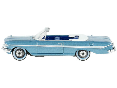1961 Chevrolet Impala Convertible Jewel Blue Metallic and White with Blue Interior 1/87 (HO) Scale Diecast Model Car by Oxford Diecast