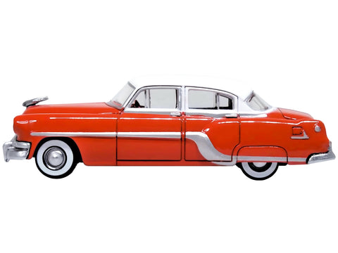 1954 Pontiac Chieftain 4 Door Coral Red with Winter White Top 1/87 (HO) Scale Diecast Model Car by Oxford Diecast