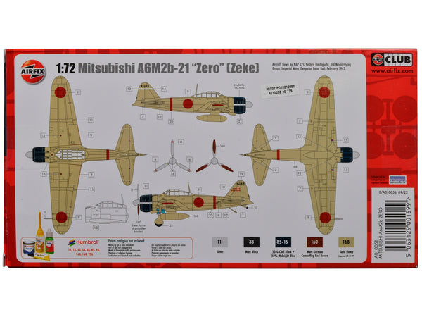 Level 1 Model Kit Mitsubishi A6M2b Zero Fighter Aircraft 1/72 Plastic Model Kit by Airfix