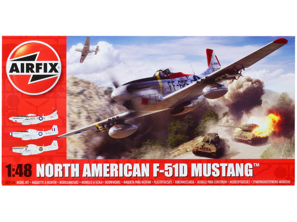 Level 2 Model Kit North American F-51D Mustang Fighter Aircraft with 3 Scheme Options 1/48 Plastic Model Kit by Airfix