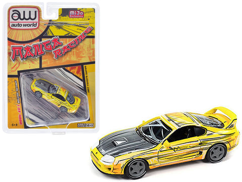 1997 Toyota Supra Yellow with Manga Art Style Graphics Limited Edition to 4800 pieces Worldwide "Manga Racing" Series 1/64 Diecast Model Car by Auto World