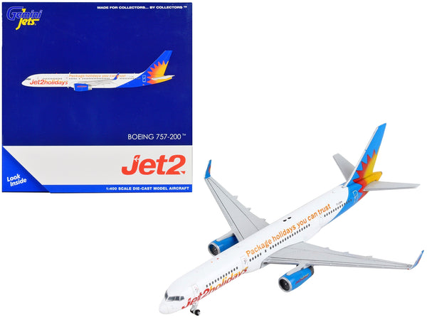 Boeing 757-200 Commercial Aircraft "Jet2 Holidays" White with Blue Tail 1/400 Diecast Model Airplane by GeminiJets