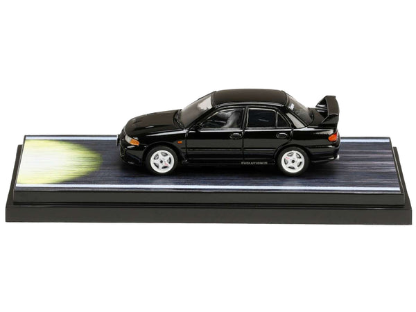 Mitsubishi Lancer RS Evolution III RHD (Right Hand Drive) Black "Emperor" with Kyoichi Sudo Driver Figure "Initial D" (1995-2013) 1/64 Diecast Model Car by Hobby Japan