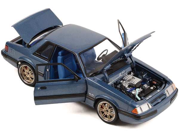 1989 Ford Mustang 5.0 LX Shadow Blue Metallic with Custom 7-Spoke Wheels and Blue Interior "Detroit Speed Inc." Limited Edition to 996 pieces Worldwide 1/18 Diecast Model Car by GMP