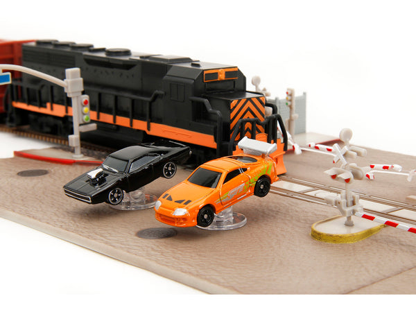 "Fast & Furious" Final Race Diorama with Toyota Supra Orange and Dodge Charger Black "Nano Scene" Series model by Jada