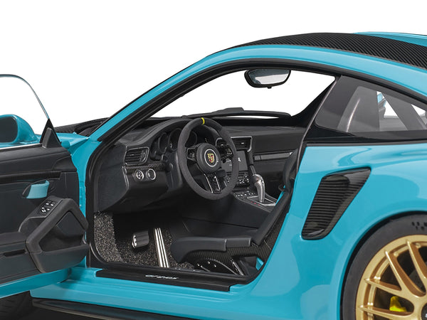 Porsche 911 (991.2) GT2 RS Weissach Package Miami Blue with Carbon Stripes 1/18 Model Car by Autoart
