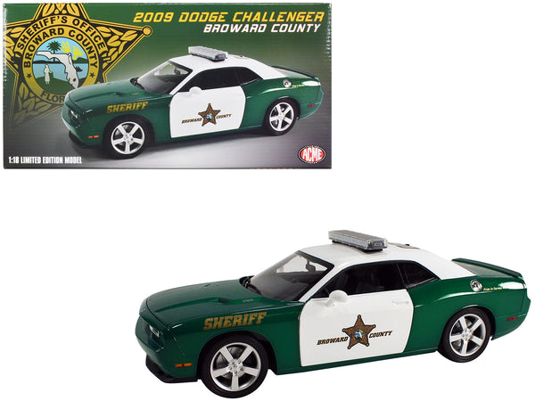 2009 Dodge Challenger R/T Green and White "Broward County Sheriff" Limited Edition to 252 pieces Worldwide 1/18 Diecast Model Car by ACME