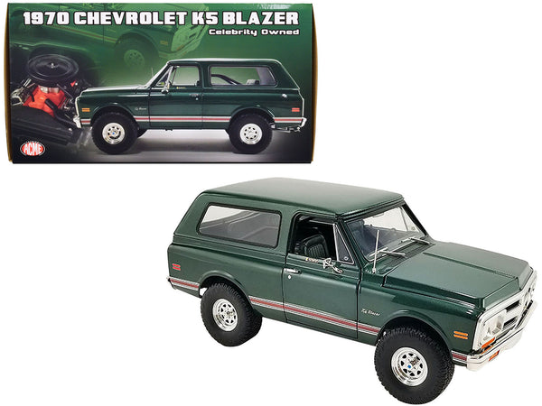 1970 Chevrolet K5 Blazer Dark Green with Red Stripes and Green Interior "Celebrity Owned" Limited Edition to 402 pieces Worldwide 1/18 Diecast Model Car by ACME