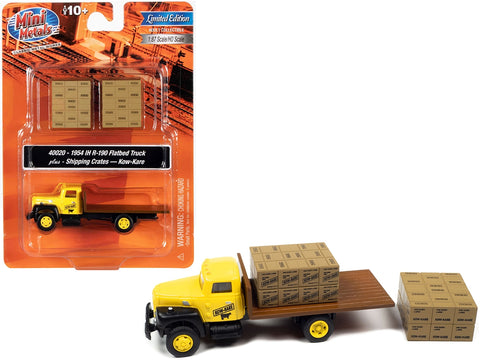1954 IH R-190 Flatbed Truck Yellow and Two Shipping Crate Loads "Kow-Kare" 1/87 (HO) Scale Model by Classic Metal Works
