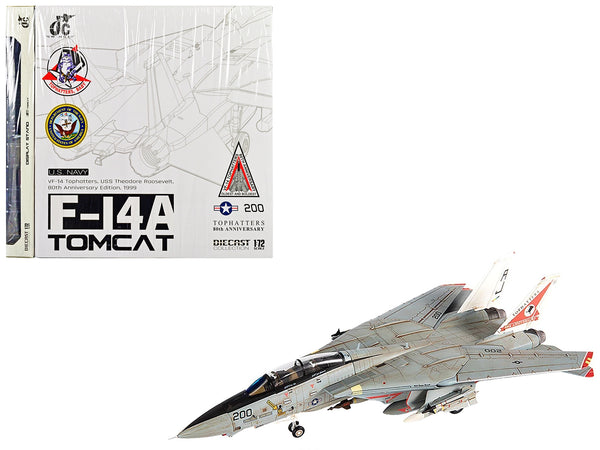 Grumman F-14A Tomcat Fighter Aircraft "VF-14 Tophatters USS Theodore Roosevelt 80th Anniversary Edition" (1999) United States Navy 1/72 Diecast Model by JC Wings