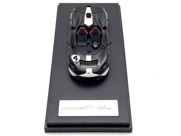 McLaren Elva Convertible #4 Carbon Black with White and Red Stripes 1/64 Diecast Model Car by LCD Models