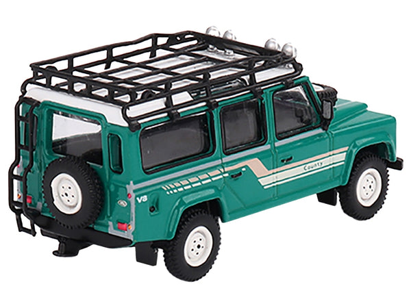 1985 Land Rover Defender 110 County Station Wagon Trident Green with Roof Rack Limited Edition to 2400 pieces Worldwide 1/64 Diecast Model Car by True Scale Miniatures