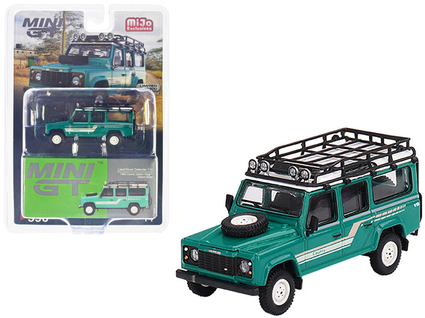 1985 Land Rover Defender 110 County Station Wagon Trident Green with Roof Rack Limited Edition to 2400 pieces Worldwide 1/64 Diecast Model Car by True Scale Miniatures