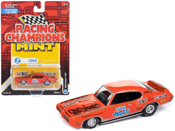 1969 Pontiac GTO Orange with Graphics "The Judge - Arnie 'The Farmer' Beswick" "Racing Champions Mint 2023" Release 1 Limited Edition to 2500 pieces Worldwide 1/64 Diecast Model Car by Racing Champions