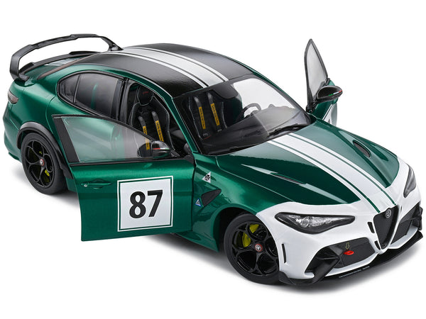 2021 Alfa Romeo Giulia GTA M #87 Green Metallic with Carbon Top and White Stripes "Nurburgring 1973" Tribute "Competition" Series 1/18 Diecast Model Car by Solido
