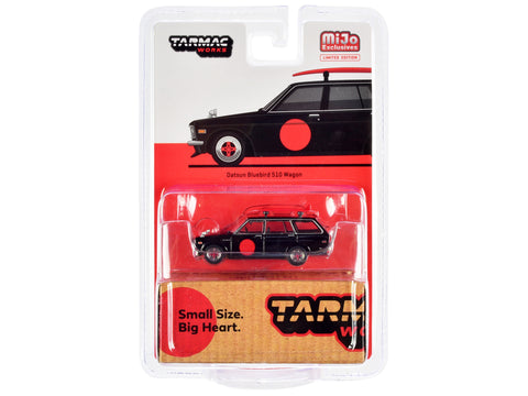 Datsun Bluebird 510 Wagon Black with Red Graphics with Roof Rack and Surfboard "Global64" Series 1/64 Diecast Model Car by Tarmac Works