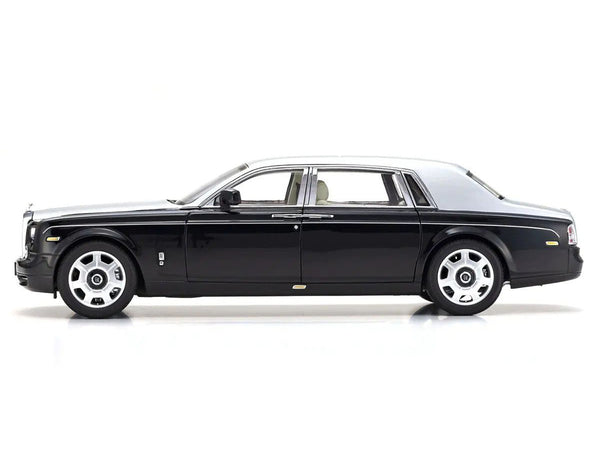 Rolls Royce Phantom EWB (Extended Wheelbase) Black and Silver Metallic 1/18 Diecast Model Car by Kyosho