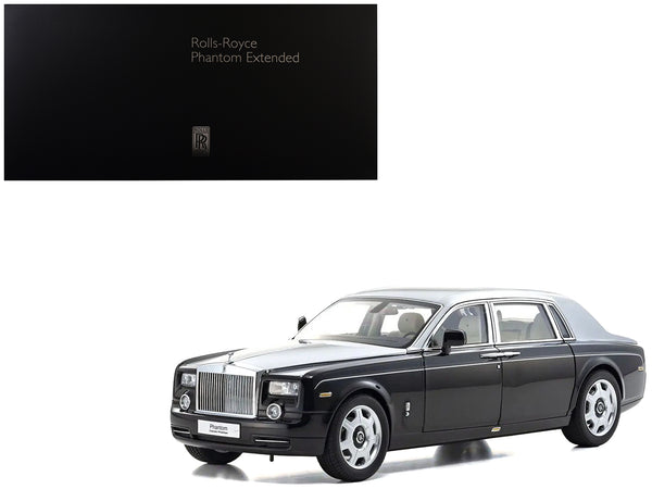 Rolls Royce Phantom EWB (Extended Wheelbase) Black and Silver Metallic 1/18 Diecast Model Car by Kyosho