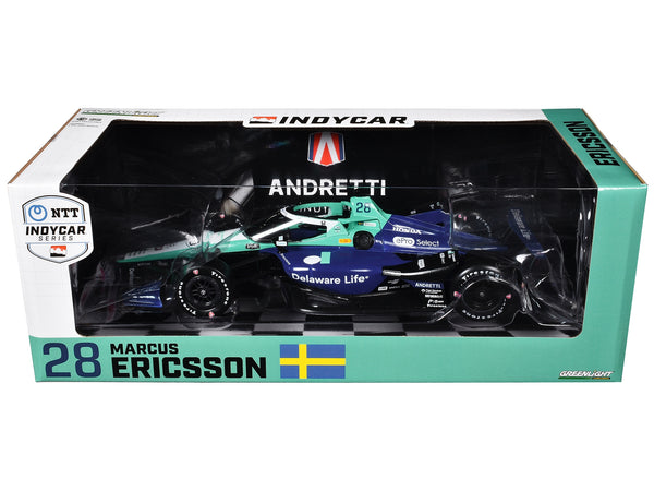 Dallara IndyCar #28 Marcus Ericsson "Delaware Life" Andretti Autosport "NTT IndyCar Series" (2024) 1/18 Diecast Model Car by Greenlight