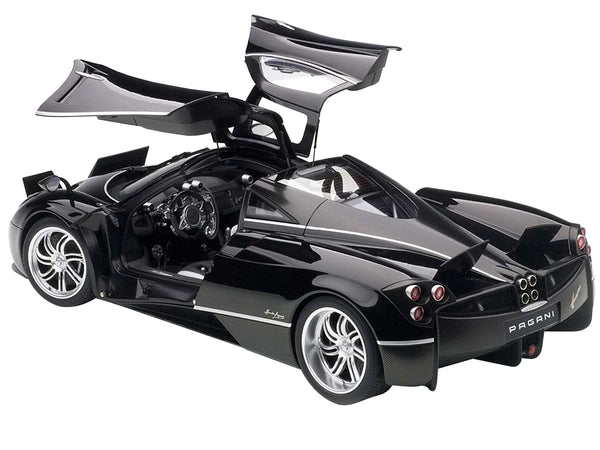 Pagani Huayra Gloss Black with Silver Stripes and Silver Wheels 1/12 Model Car by Autoart