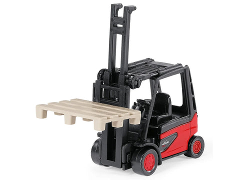 Linde E35 Forklift Truck Red with Black Top with Pallet Accessory Diecast Model by Siku