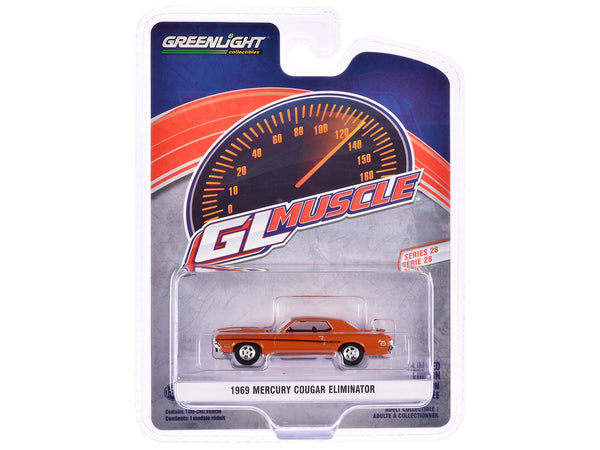 1969 Mercury Cougar Eliminator Competition Orange with Black Stripes "GreenLight Muscle" Series 28 1/64 Diecast Model Car by Greenlight