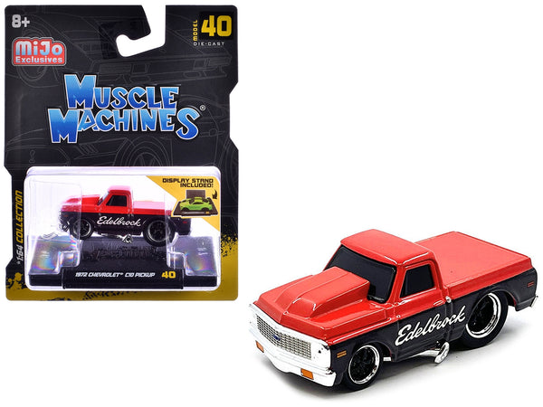 1972 Chevrolet C-10 Pickup Truck Red and Black "Edelbrock" 1/64 Diecast Model Car by Muscle Machines