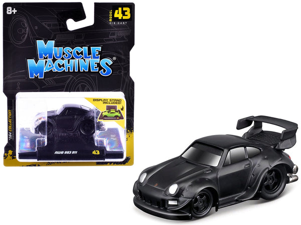 RWB 993 911 Matt Black 1/64 Diecast Model Car by Muscle Machines