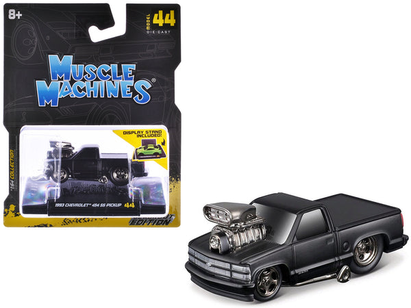 1993 Chevrolet 454 SS Pickup Truck Matt Black "Blackout Edition" 1/64 Diecast Model by Muscle Machines