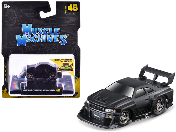 1999 Nissan Skyline GT-R (R34) #5 "Liberty Walk" Matt Black 1/64 Diecast Model Car by Muscle Machines