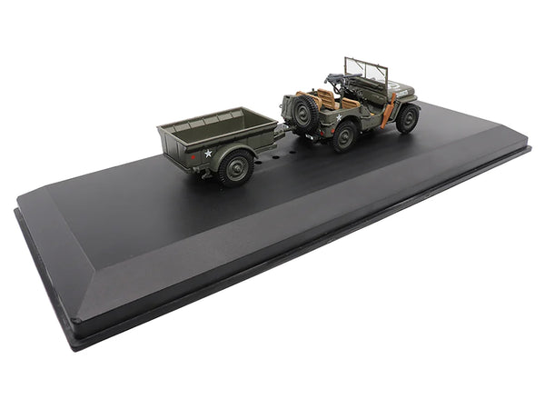 Willys Jeep 1/4-Ton Utility Truck Olive Drab with Trailer "United States Army" 1/43 Diecast Model by Militaria Die Cast