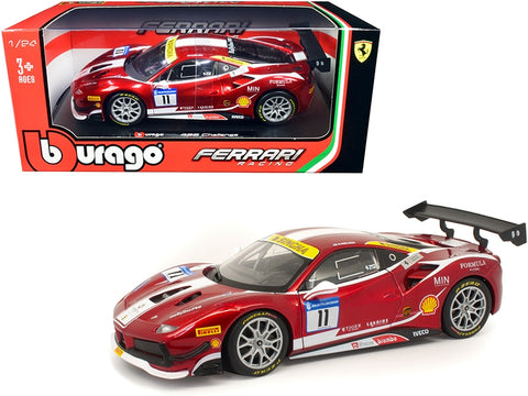 Ferrari 488 Challenge #11 Candy Red with White Stripes "Ferrari Racing" 1/24 Diecast Model Car by Bburago