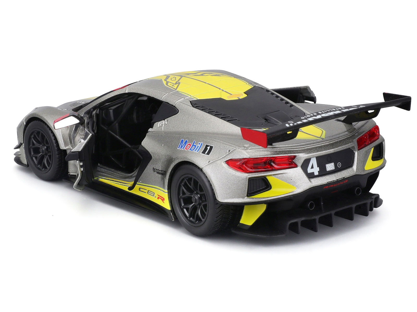 2020 Chevrolet Corvette C8.R #4 Silver Metallic with Yellow Stripes "Race" Series 1/24 Diecast Model Car by Bburago