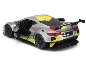 2020 Chevrolet Corvette C8.R #4 Silver Metallic with Yellow Stripes "Race" Series 1/24 Diecast Model Car by Bburago