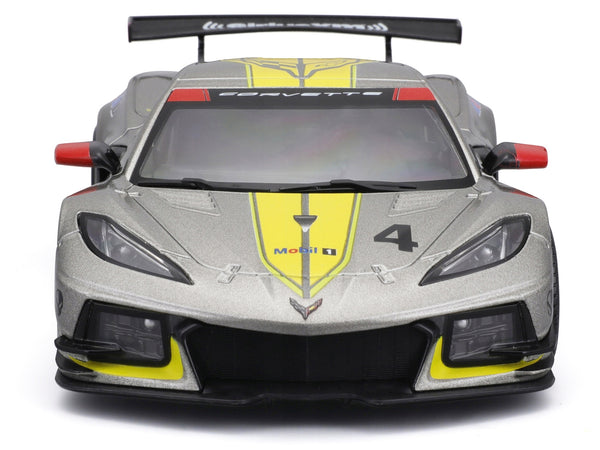 2020 Chevrolet Corvette C8.R #4 Silver Metallic with Yellow Stripes "Race" Series 1/24 Diecast Model Car by Bburago