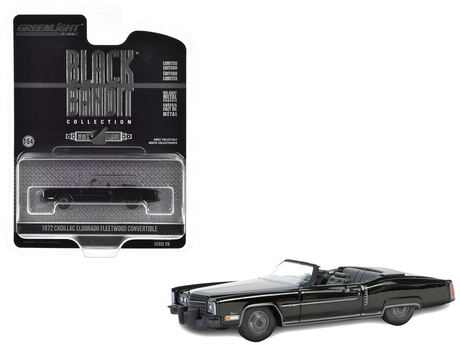 1972 Cadillac Eldorado Fleetwood Convertible Black "Black Bandit" Series 29 1/64 Diecast Model Car by Greenlight