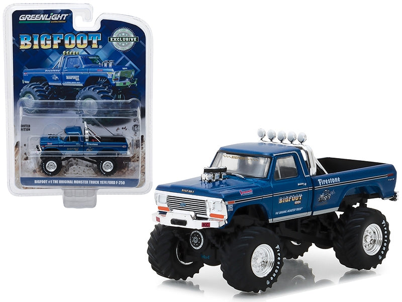 1974 Ford F-250 Monster Truck Bigfoot #1 Blue "The Original Monster Truck" (1979) Hobby Exclusive 1/64 Diecast Model Car by Greenlight