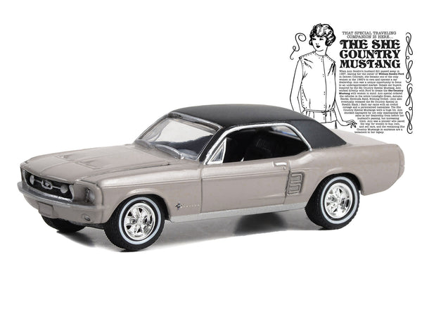 1967 Ford Mustang Coupe "She Country Special - Bill Goodro Ford Denver Colorado" Autumn Smoke with Black Top "Hobby Exclusive" Series 1/64 Diecast Model Car by Greenlight