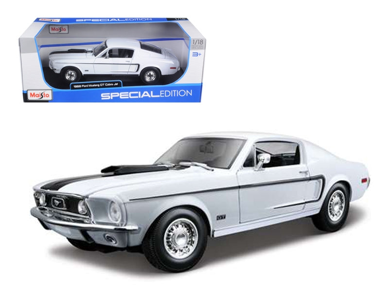 1968 Ford Mustang CJ Cobra Jet White 1/18 Diecast Model Car by Maisto