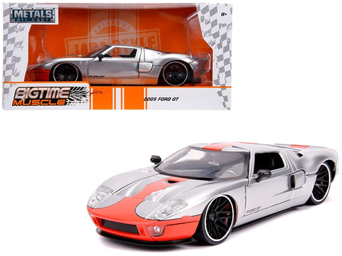 2005 Ford GT Silver with Orange Stripe "Bigtime Muscle" 1/24 Diecast Model Car by Jada