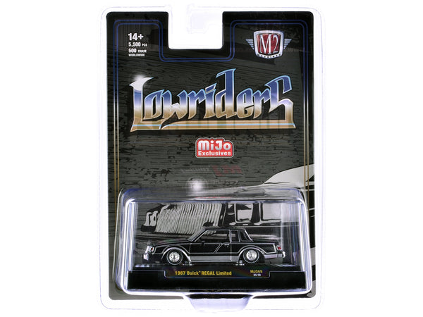 1987 Buick Regal Limited Lowrider Black with Silver Graphics "Lowriders" Limited Edition to 5500 pieces Worldwide 1/64 Diecast Model Car by M2 Machines