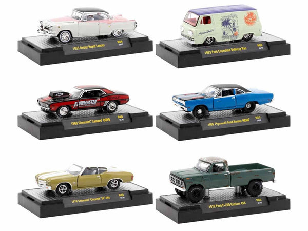 "Auto Meets" Set of 6 Cars IN DISPLAY CASES Release 80 Limited Edition 1/64 Diecast Model Cars by M2 Machines