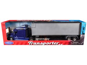 Freightliner Columbia Truck Blue with Gray Container 1/32 Diecast Model by Welly