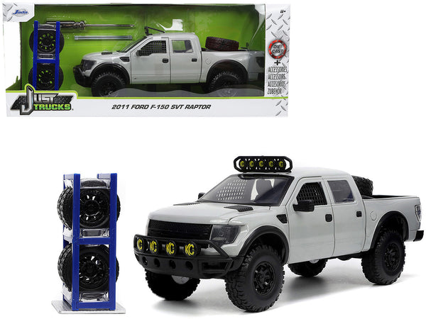 2011 Ford F-150 SVT Raptor Pickup Truck Light Gray with Extra Wheels "Just Trucks" Series 1/24 Diecast Model Car by Jada