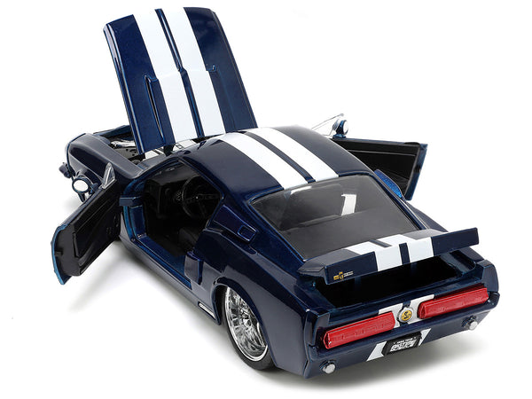 1967 Ford Mustang Shelby GT500 Dark Blue Metallic with White Stripes "Bigtime Muscle" Series 1/24 Diecast Model Car by Jada
