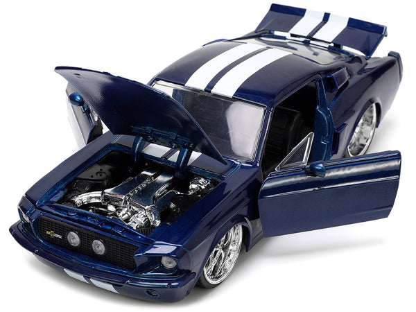1967 Ford Mustang Shelby GT500 Dark Blue Metallic with White Stripes "Bigtime Muscle" Series 1/24 Diecast Model Car by Jada