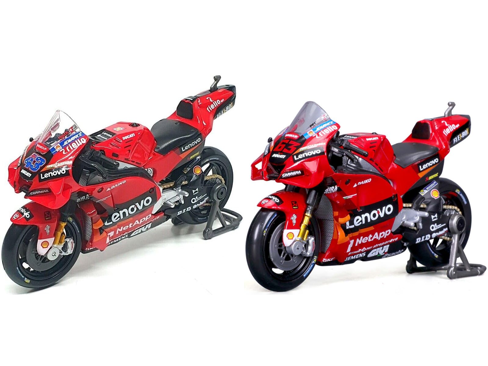 Ducati Desmosedici GP #43 Jack Miller and #63 Francesco Bagnaia "Ducati Lenovo Team" Team Champions "MotoGP World Championship" (2022) Set of 2 Motorcycles 1/18 Diecast Models by Maisto