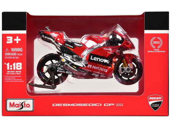 Ducati Desmosedici GP #43 Jack Miller and #63 Francesco Bagnaia "Ducati Lenovo Team" Team Champions "MotoGP World Championship" (2022) Set of 2 Motorcycles 1/18 Diecast Models by Maisto