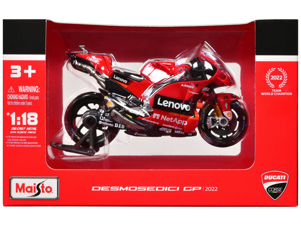 Ducati Desmosedici GP #43 Jack Miller and #63 Francesco Bagnaia "Ducati Lenovo Team" Team Champions "MotoGP World Championship" (2022) Set of 2 Motorcycles 1/18 Diecast Models by Maisto